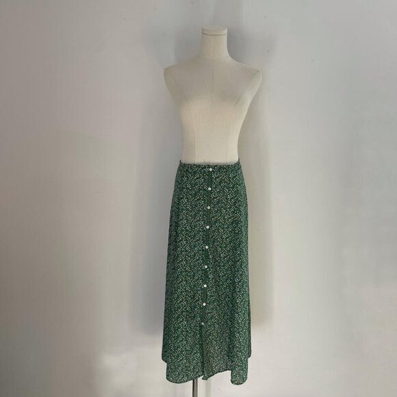 Max Studio Green Floral Button Front Maxi Skirt Womens SIze Medium - Picture 1 of 4